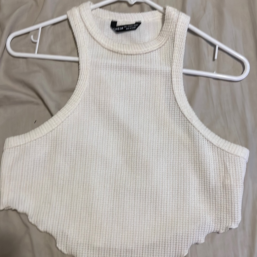 White knit high neck top